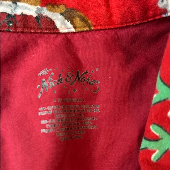 NICK & NORA VINTAGE Reindeer Dog Red Pajama Top Cotton Flannel L - Picture 3 of 11